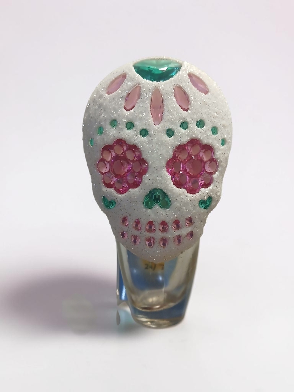 Decorative Sugar Skull Wallflower White with Pink & Green Gems